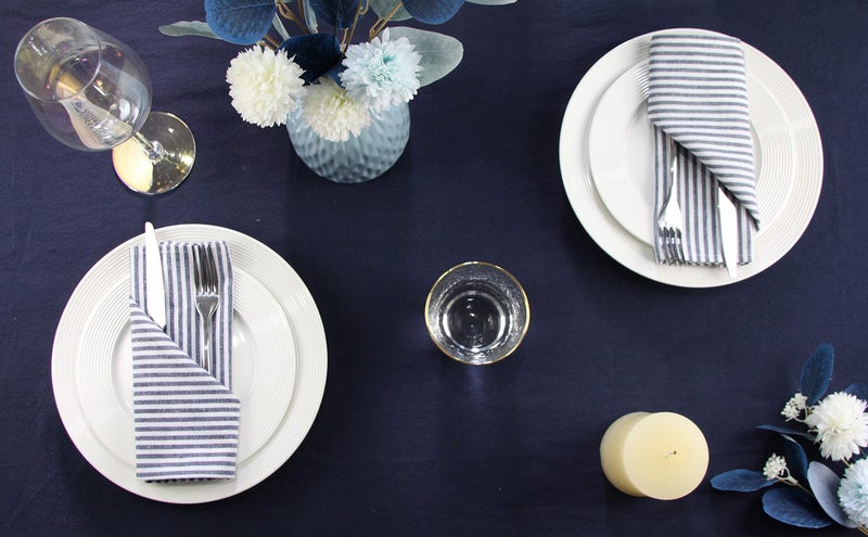 INFEI Plain Striped Cotton Linen Blended Dinner Cloth Napkins - Set of 12 (17 x 17 inches) - for Events & Home Use (Navy) - Image 5